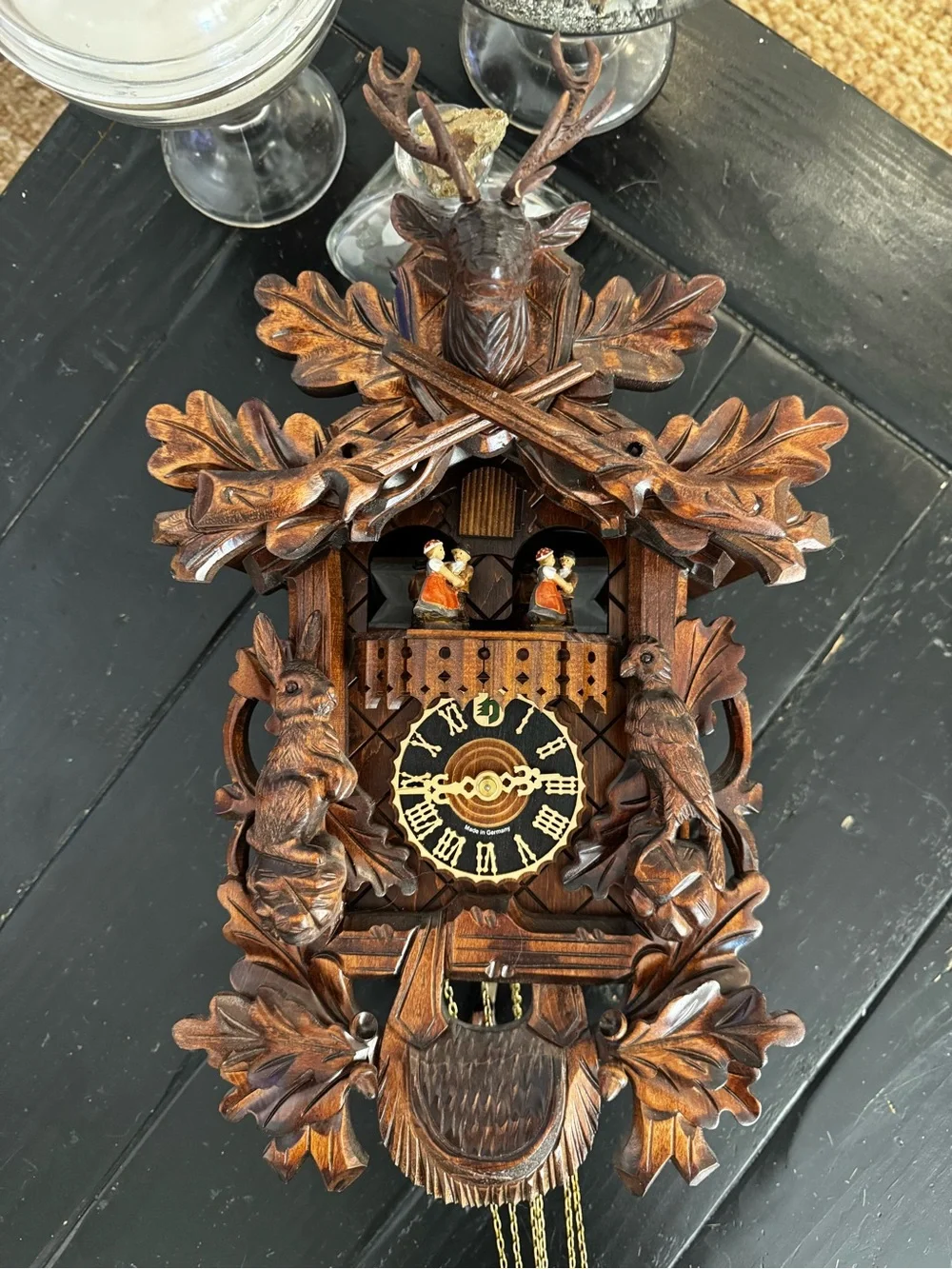 Hand-Carved Brown Cuckoo Wall Clock - Hones